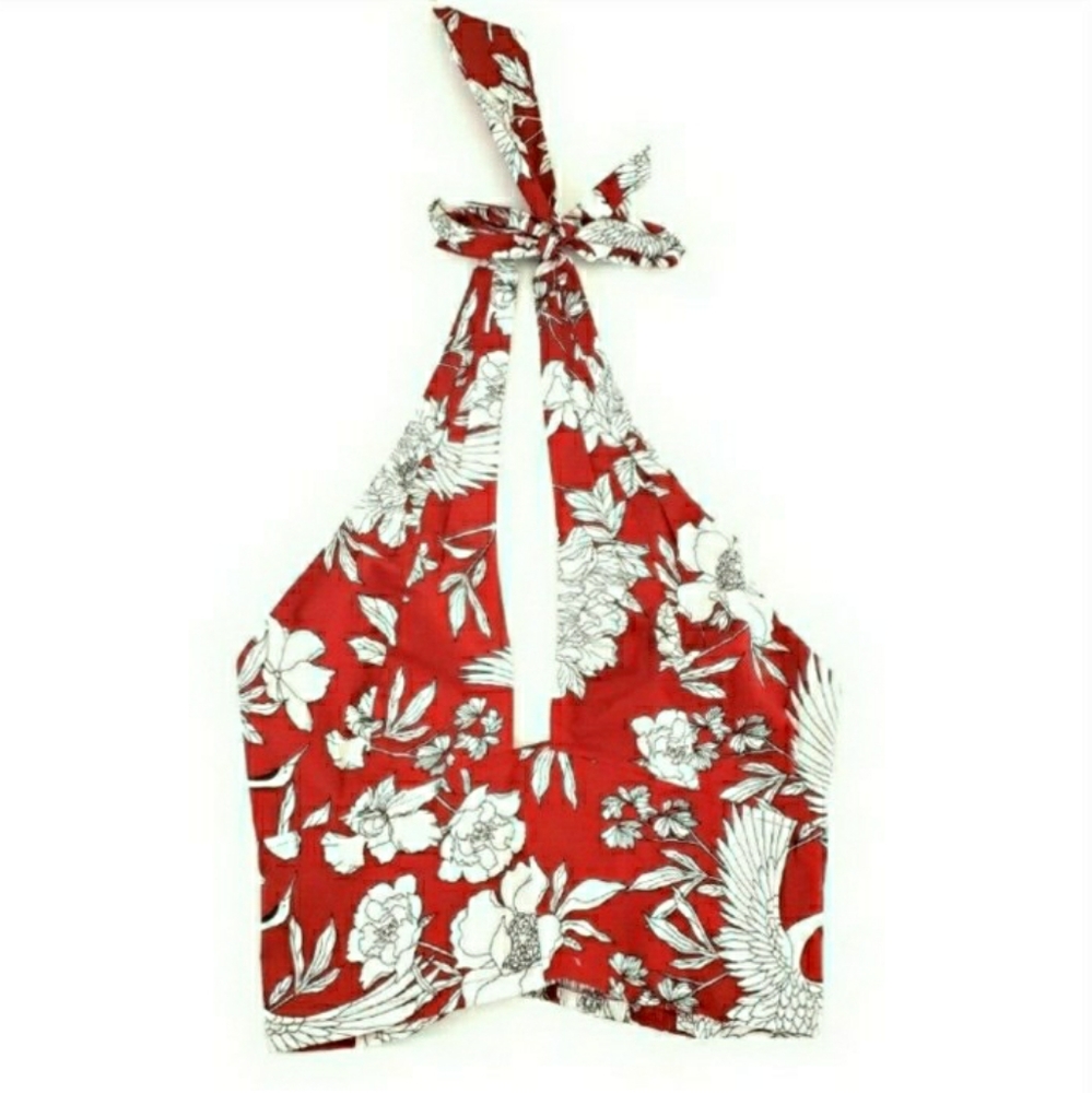 Express Women's Large Red Floral Crop Halter Top - Picture 4 of 8